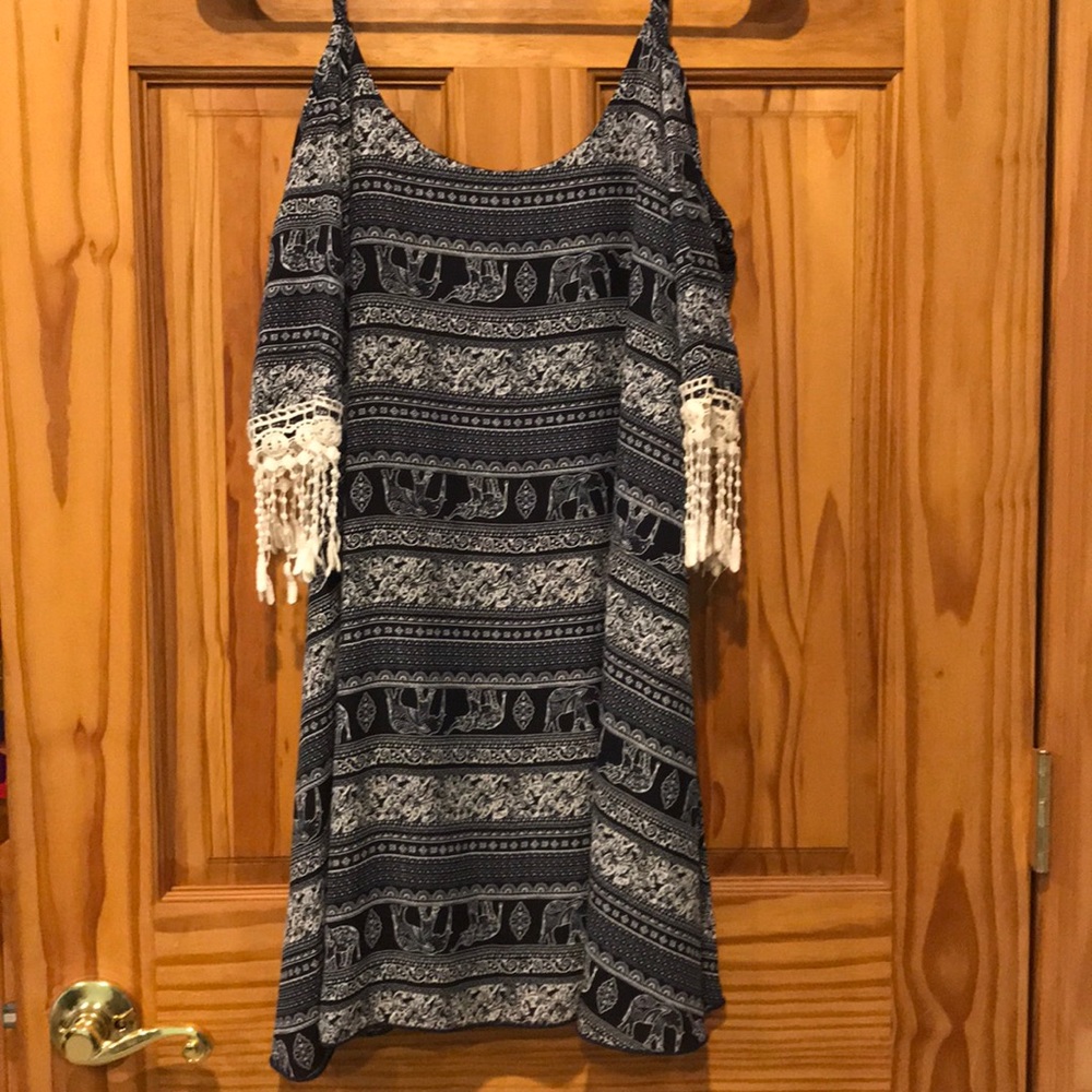 Navy blue elephant print dress